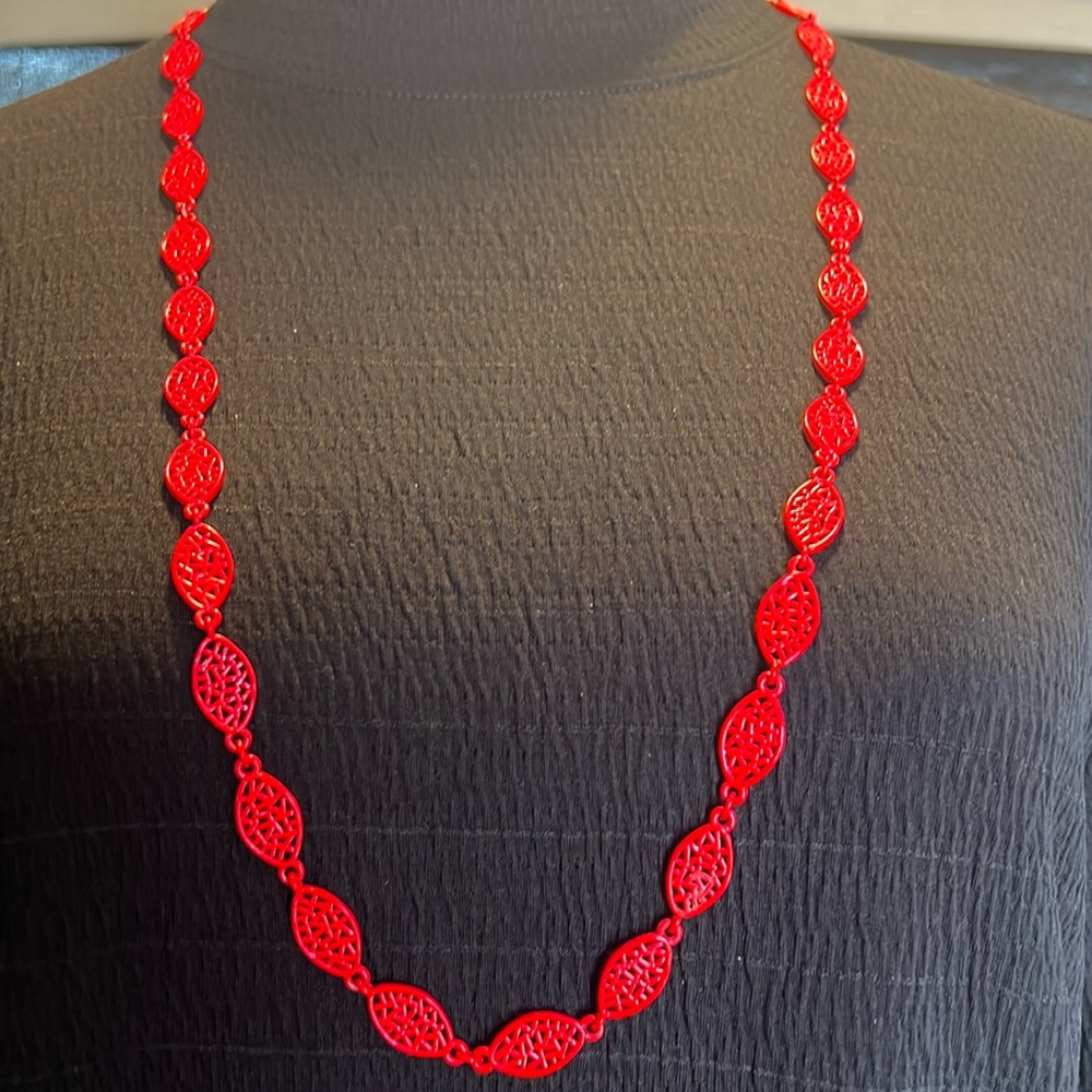 VTG long red enamel necklace